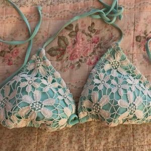 One piece lace bathing suit string top